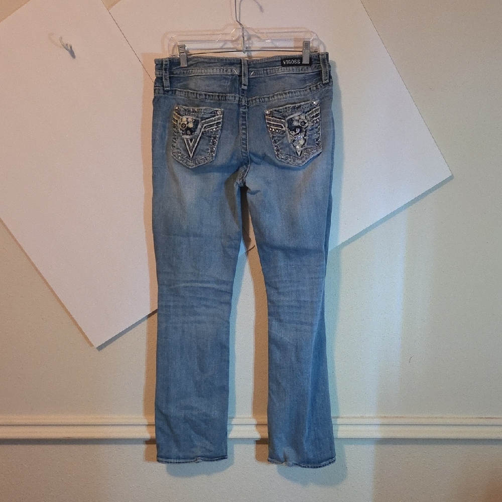 Vigoss Embelished Light Blue Straight Slim Boot Cut Jeans (Sz. 12)